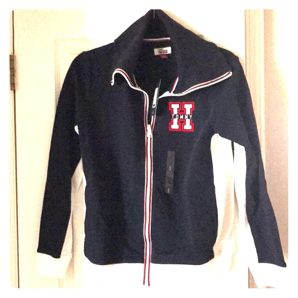 Tommy Hilfiger navy and white zip sweatshirt NWT